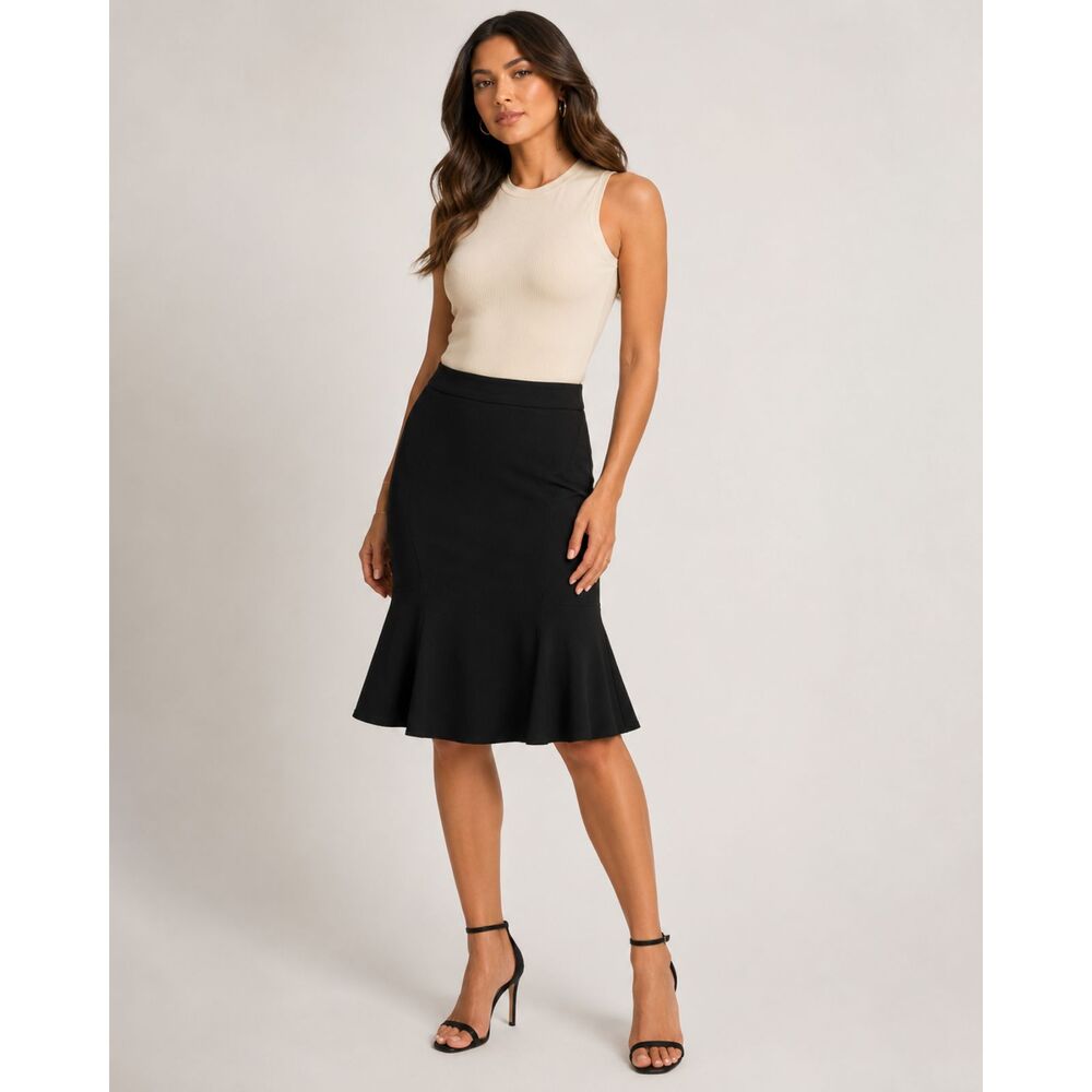 Diane von Furstenberg DVF Black Flared Trumpet Skirt Size 12 Ponte Knit